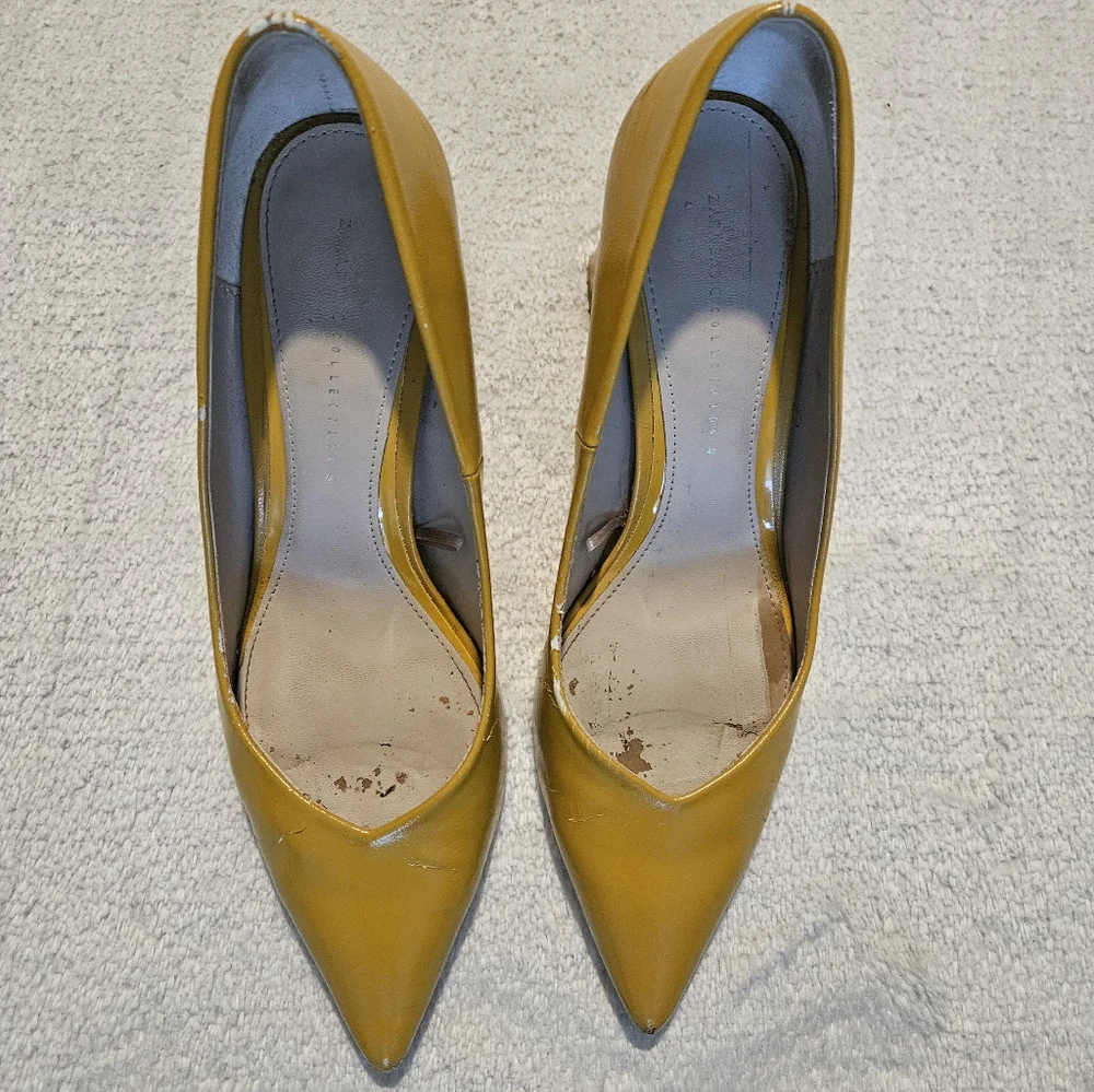 Zara Yellow Block Heels Size 9 Office Chunky Minimalist Retro Y2K Office Casual - Picture 4 of 10
